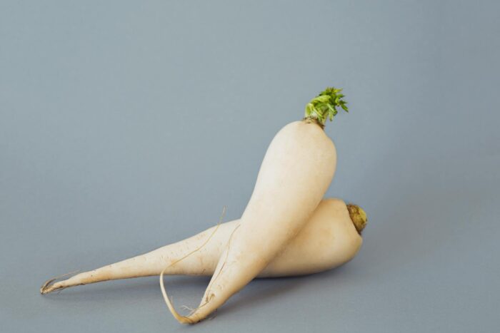 A Close-Up Shot of White Radishes